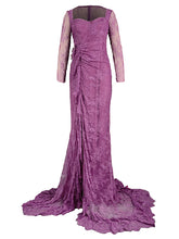 Mesh See-Through Split-side Long Sleeves Mermaid Square-neck Maxi Dresses Evening Dresses